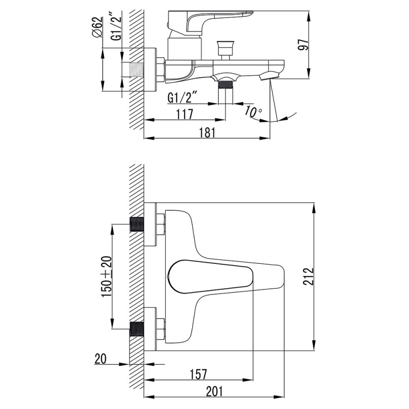 Corso Змішувач MAGGIORE Ø40 для ванни литий BE-1C122C (9608200)