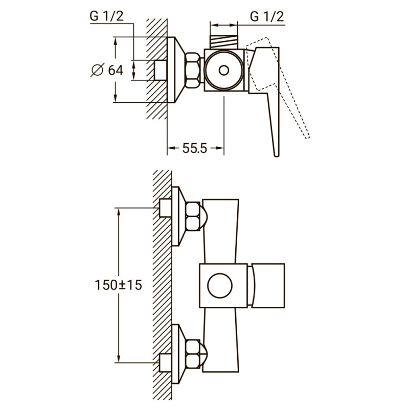 AQUATICA Змішувач HK Ø35 для душа HK-1D130C (9732300)