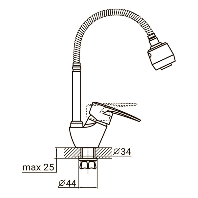 AQUATICA Змішувач ML Ø40 для кухні гусак гофрований на гайці ML-4B644C (9746120)