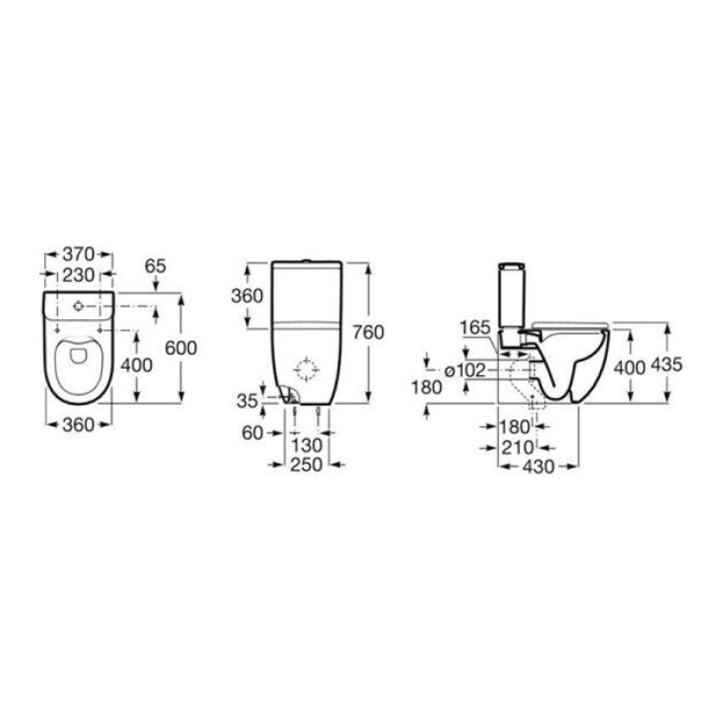 ROCA Комплект: MERIDIAN Rimless чаша пристiнного комбiн. унiтазу, випуск унiверсальний + бачок 3/4,5л + MERIDIAN Compacto сидiння для унiтазу, slow closing, (A34224L000+A341240000+A8012AC00B)