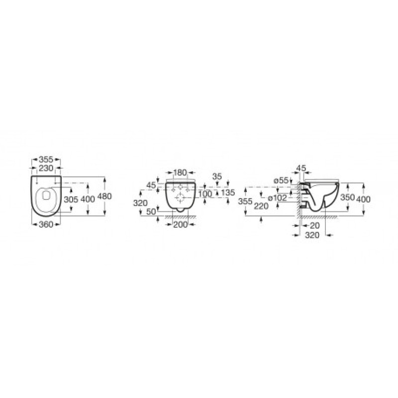 ROCA MERIDIAN Rimless унiтаз пiдвiсний (чаша) 48см, CPT, (A346244000)