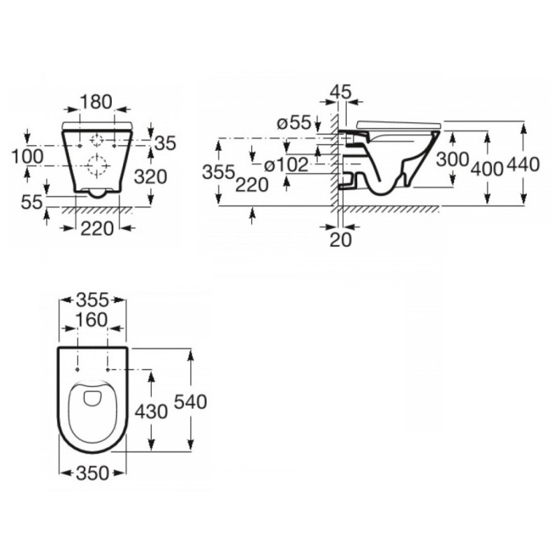 ROCA GAP ROUND Rimless унiтаз пiдвiсний, з сидiнням Slim, slow closing, (A34H0N8000)