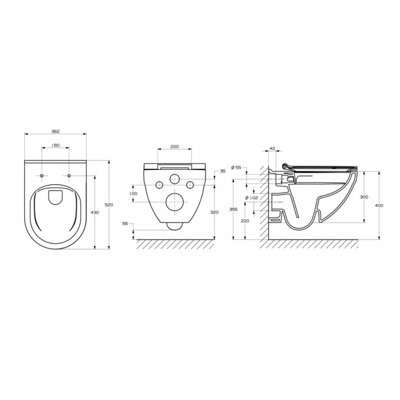 HEBE Round Rimless підвісний унітаз з сидінням Slim, з системою плавного опускання, швидкознімне