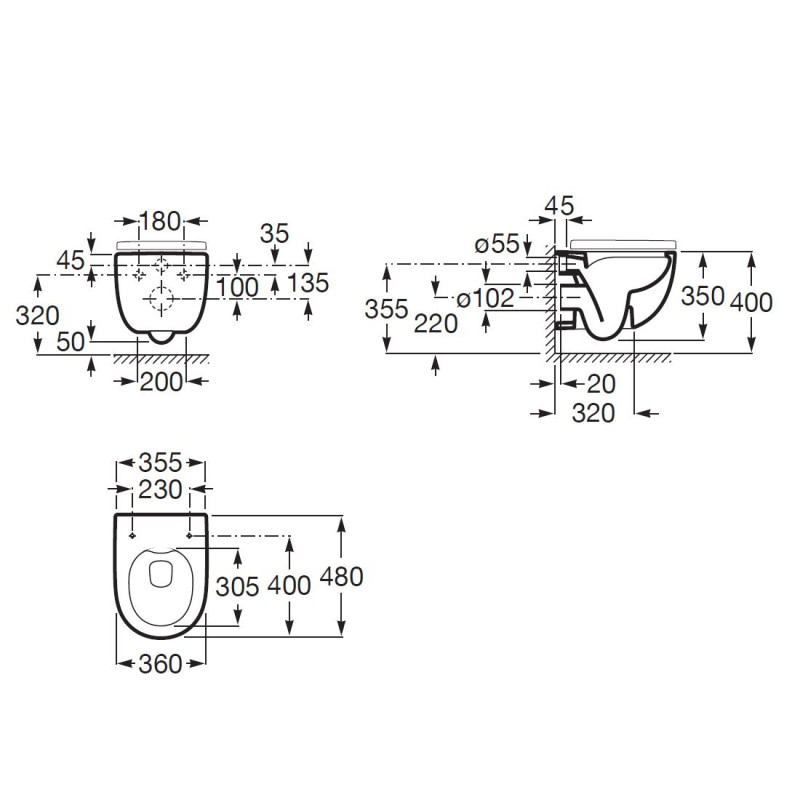ROCA MERIDIAN Rimless унiтаз пiдвiсний CPT, в комплектi з сидiнням Urea/DuroplastSlim, slow closing, (A34H242000)