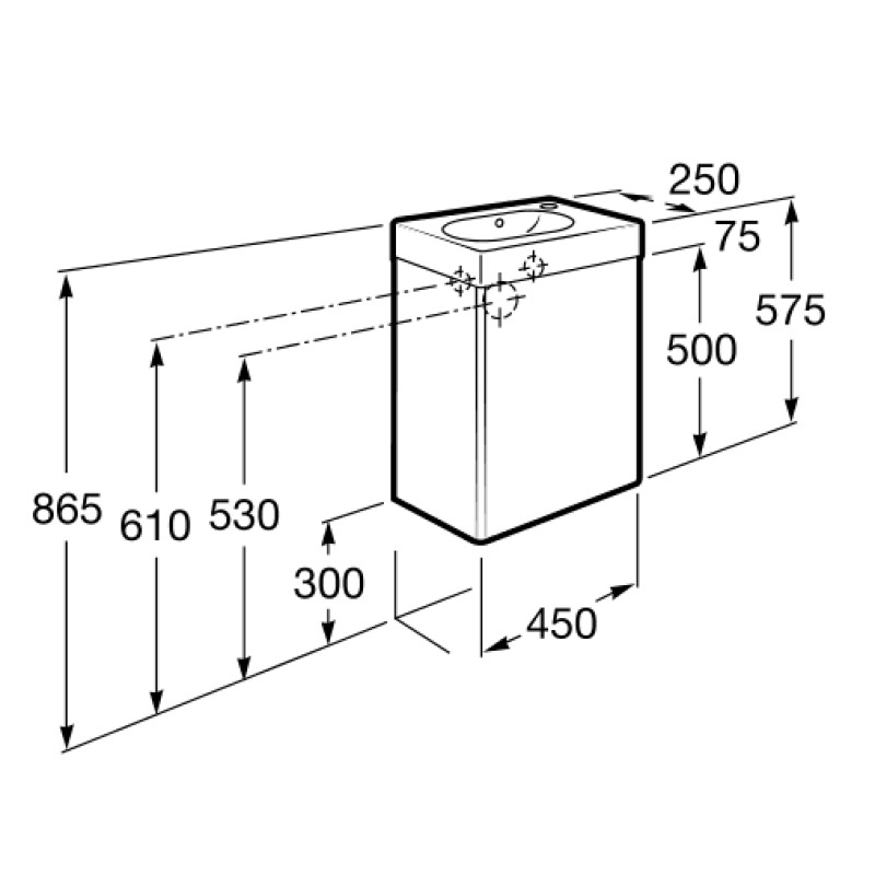 ROCA MINI тумба 450*250*575мм, з умивальником, колiр дуб, (A855873155)