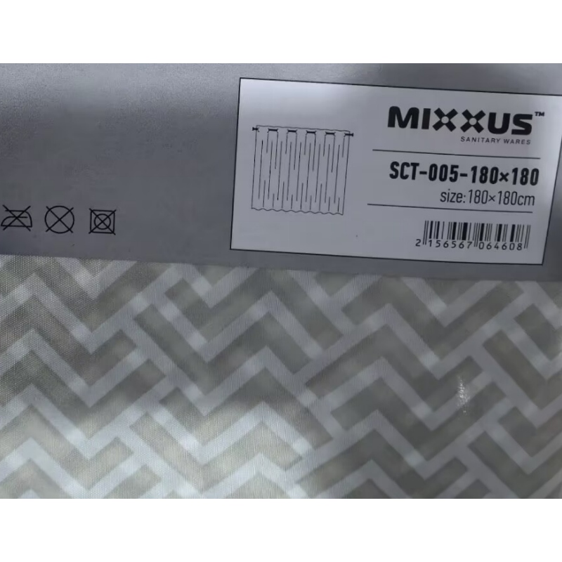 Шторка для ванної Mixxus SCT-005-180x180 з поліестеру із вбудованими кільцями (Візерунок сірий) (AC0646)