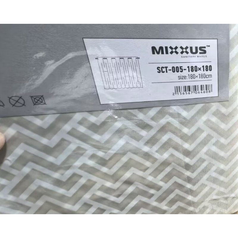 Шторка для ванної Mixxus SCT-005-180x180 з поліестеру із вбудованими кільцями (Візерунок сірий) (AC0646)