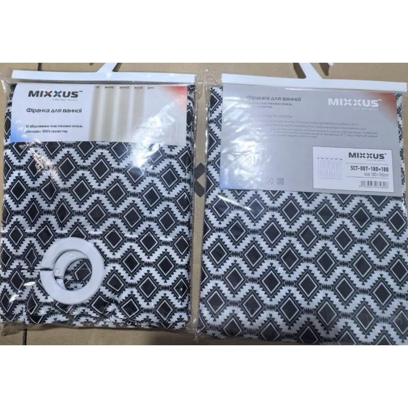 Шторка для ванної Mixxus SCT-007-180x180 з поліестеру із вбудованими кільцями (Візерунок 