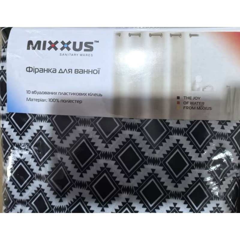 Шторка для ванної Mixxus SCT-007-180x180 з поліестеру із вбудованими кільцями (Візерунок 