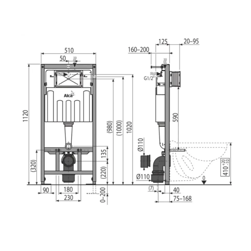 Инсталляция для унитаза ALCA PLAST AM101/1120 с прямоугольной кнопкой хром M571 и прокладкой M91 AM101/1120-4:1 UA M571-0001