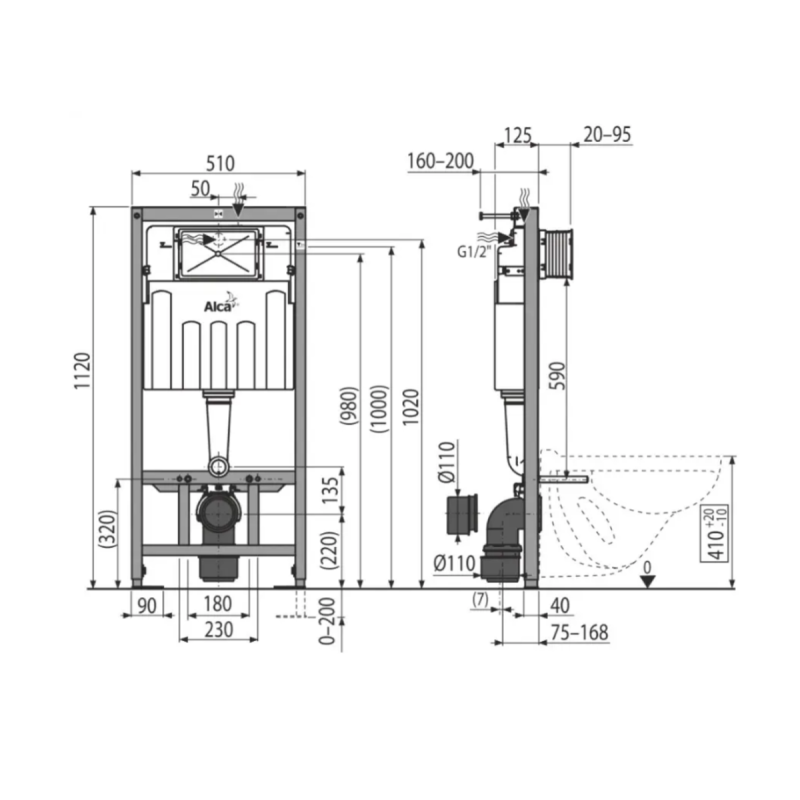Инсталляция для унитаза ALCA PLAST AM101/1120 с круглой кнопкой хром M671 и прокладкой M91 AM101/1120-4:1 UA M671-0001