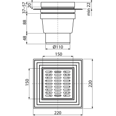 ALCA PLAST сифон APV13 Трап 150*150/110 нерж. прямий {8} (APV13)