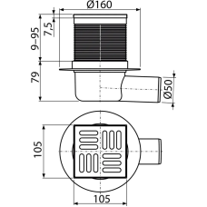 ALCA PLAST сифон APV31 Трап 105*105/50 нерж. бок. з гідрозатвором SMART {20} (APV31)