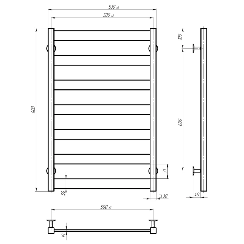 DEFFI Рушникосушарка електрична Deffi Harmony П7, 500x800, лівий, білий (B.HR.80.50.7.E)
