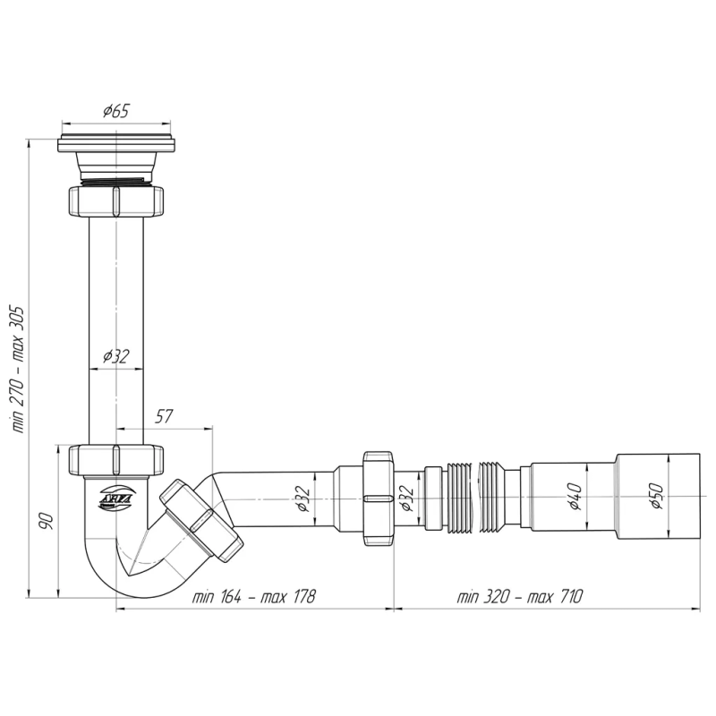 ANI-plast BD1016 Сифон для біде 1 1/4*32 з гнучкою трубкою 32*40/50