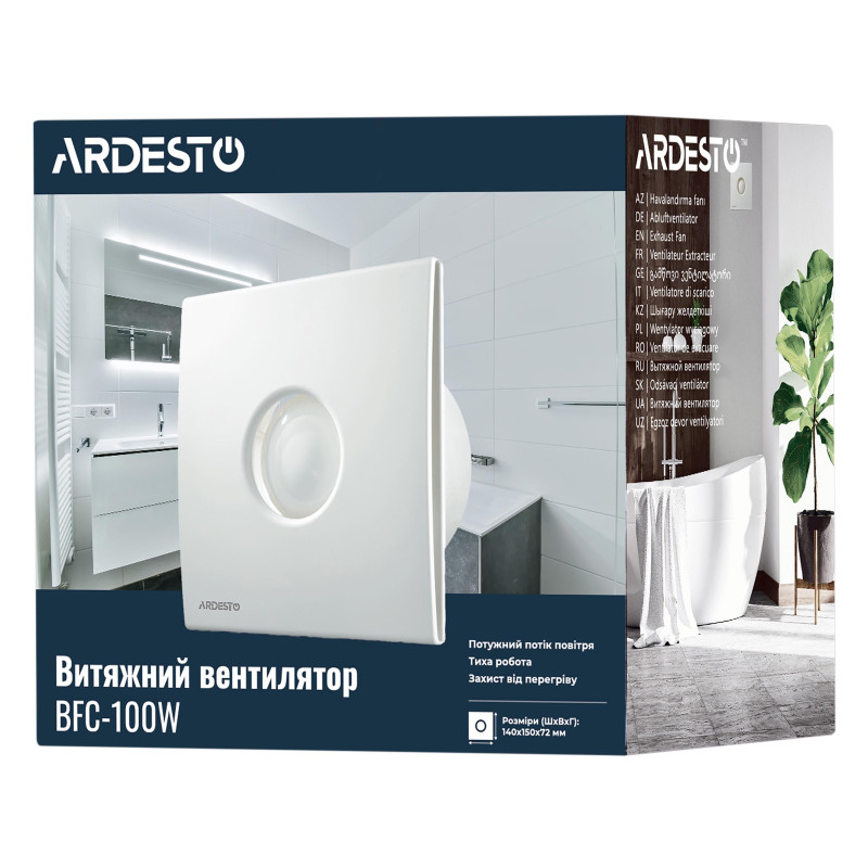 ARDESTO Витяжний вентилятор BFC-100W 15 Вт, 70 м3/г, 2400 об./хв., 30 дБ, білий (BFC-100W)