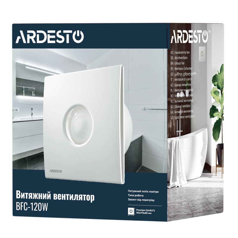 ARDESTO Витяжний вентилятор BFC-120W 20 Вт, 120 м3/г, 2300 об./хв., 33 дБ, білий (BFC-120W)