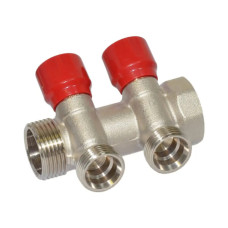Carlo Poletti Колектор кутовий Ø1″ x 2 виходи x 3/4″ EK (червоні ручки) нікель (C322N12QR)