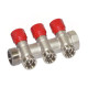 Carlo Poletti Колектор кутовий Ø1″ x 3 виходи x 3/4″ EK (червоні ручки) нікель (C323N12QR)