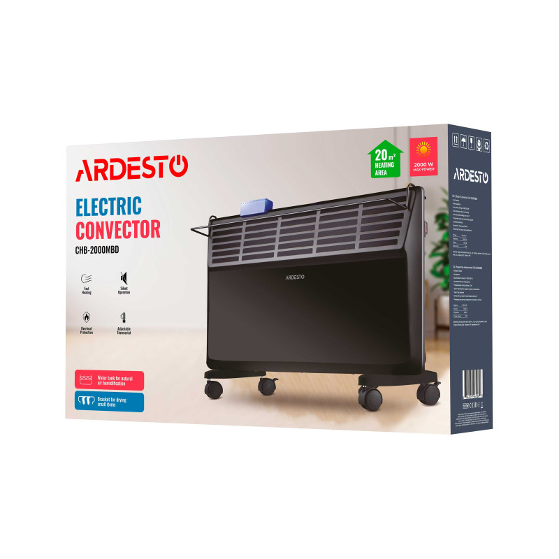 ARDESTO Конвектор, 20м2, 2000Вт, мех. упр-ння, відкритий нагрів. елемент, сушка, чорний (CHB-2000MBD)
