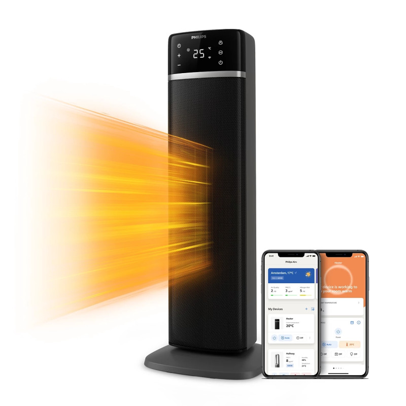 Тепловентилятор Philips 5000 Series, 20м2, 2000Вт, електр. упр-ння, 58 х 19.6 х 21.2см, керамічний, дисплей,Wi-Fi, чорний (CX5120/11)