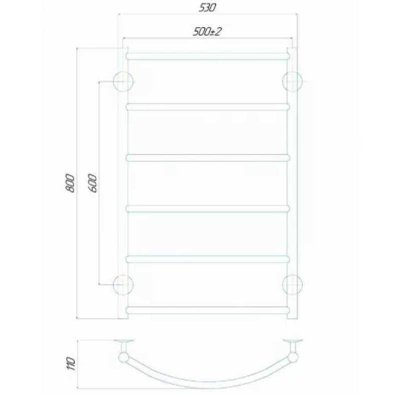 Deffi Рушникосушарка електрична Класик 500x800 правий, 110 Вт, хром