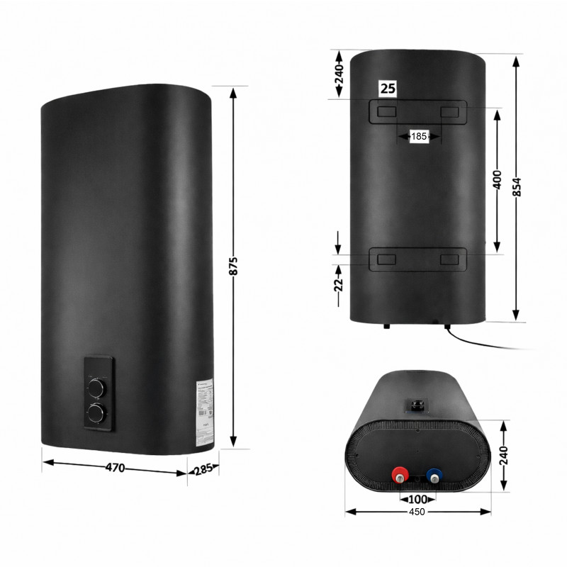 Водонагрівач електричний Thermo Alliance 50 л Black, плоский вертикальний, мокрий ТЕН 2 кВт (0,8+1,2) DT50V20G(PD)/2В SD00054752