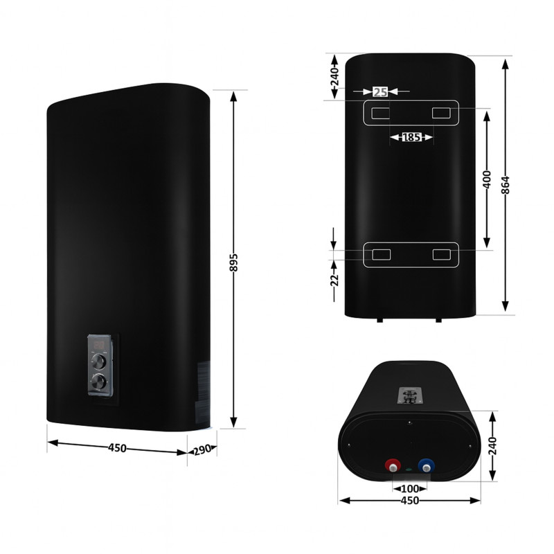 Водонагрівач електричний Thermo Alliance 50 л, Black, плоский, вертикальний, сухий ТЕН 2 кВт (0,8+1,2) DT50V20GPDD2B SD00054042