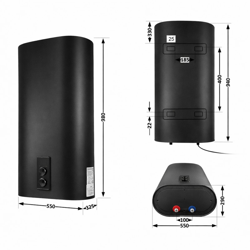 Водонагрівач електричний Thermo Alliance 80 л Black, плоский вертикальний, мокрий ТЕН 2 кВт (0,8+1,2) DT80V20G(PD)/2В SD00054753