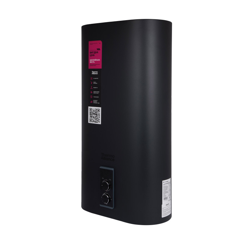 Водонагрівач електричний Thermo Alliance 80 л Black, плоский вертикальний, мокрий ТЕН 2 кВт (0,8+1,2) DT80V20G(PD)/2В SD00054753