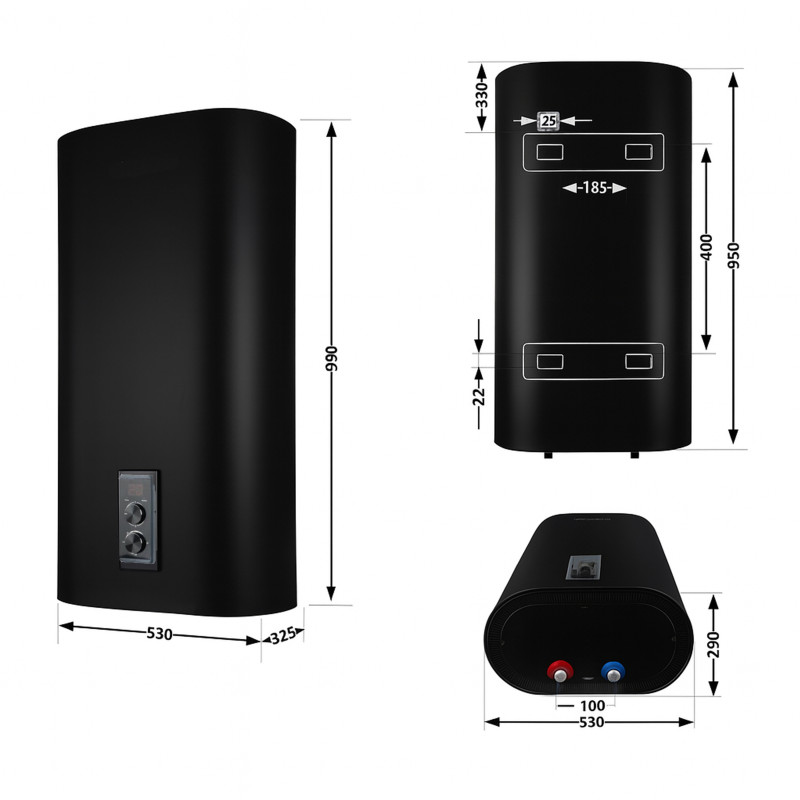 Водонагрівач електричний Thermo Alliance 80 л, Black, плоский, вертикальний, сухий ТЕН 2 кВт (0,8+1,2) DT80V20GPDD2B SD00054043