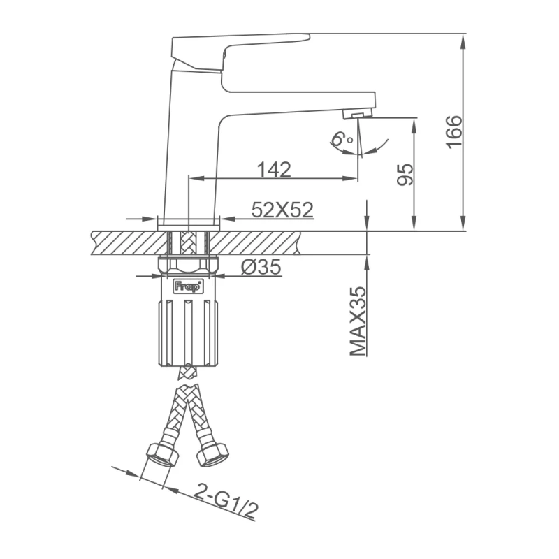 FRAP змішувач F1090 умивальник одноваж. литий вилив лат. корпус гайка Ø35 (хром) {10/1} (F1090)