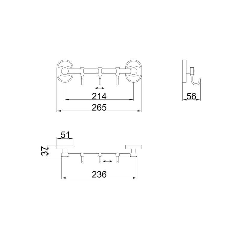 Frap Вішалка F1915-3 на 3 рухомих гачка 240 мм, хром