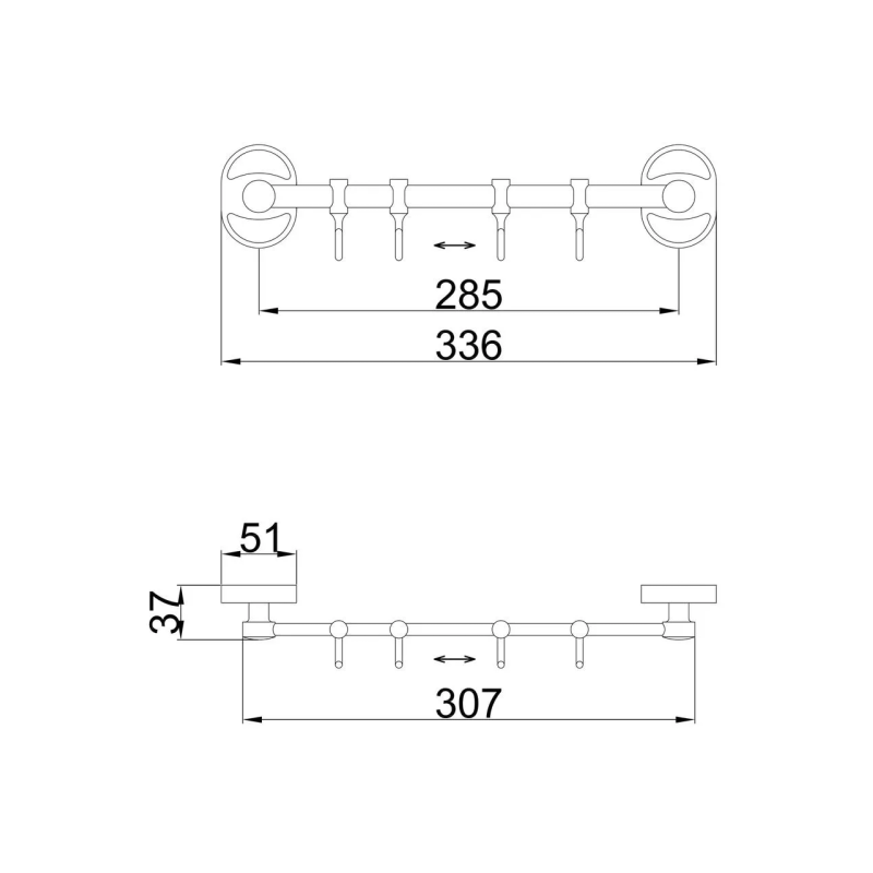 Frap Вішалка F1915-4 на 4 рухомих гачка 310 мм, хром