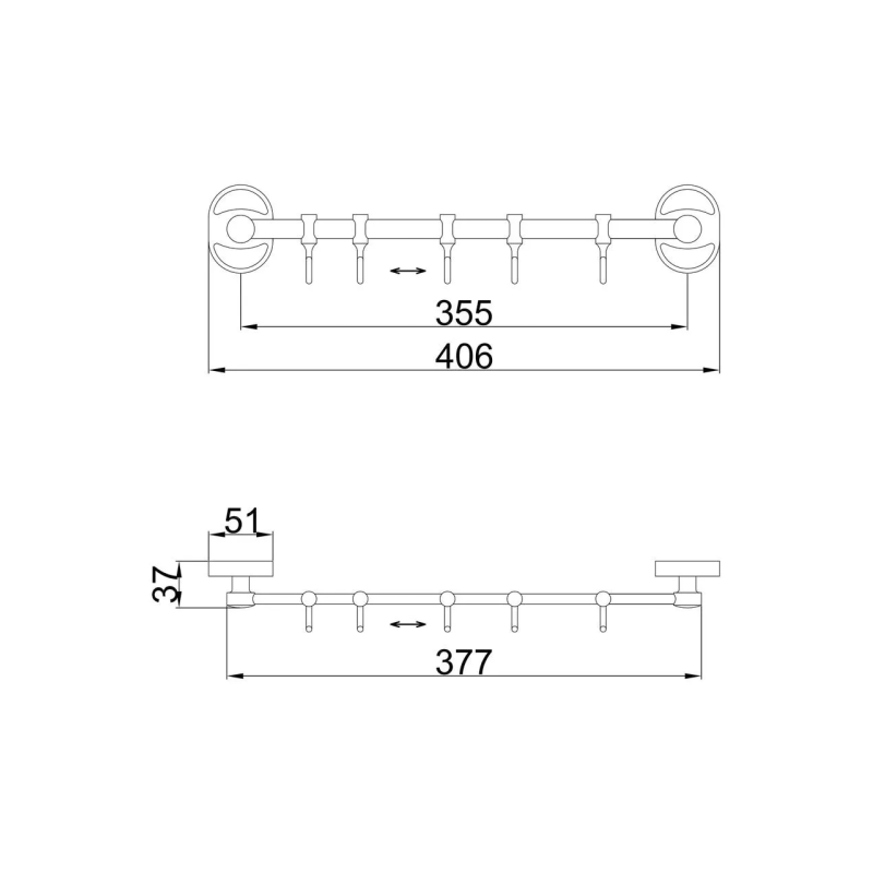 Frap Вішалка F1915-5 на 5 рухомих гачків 380 мм, хром