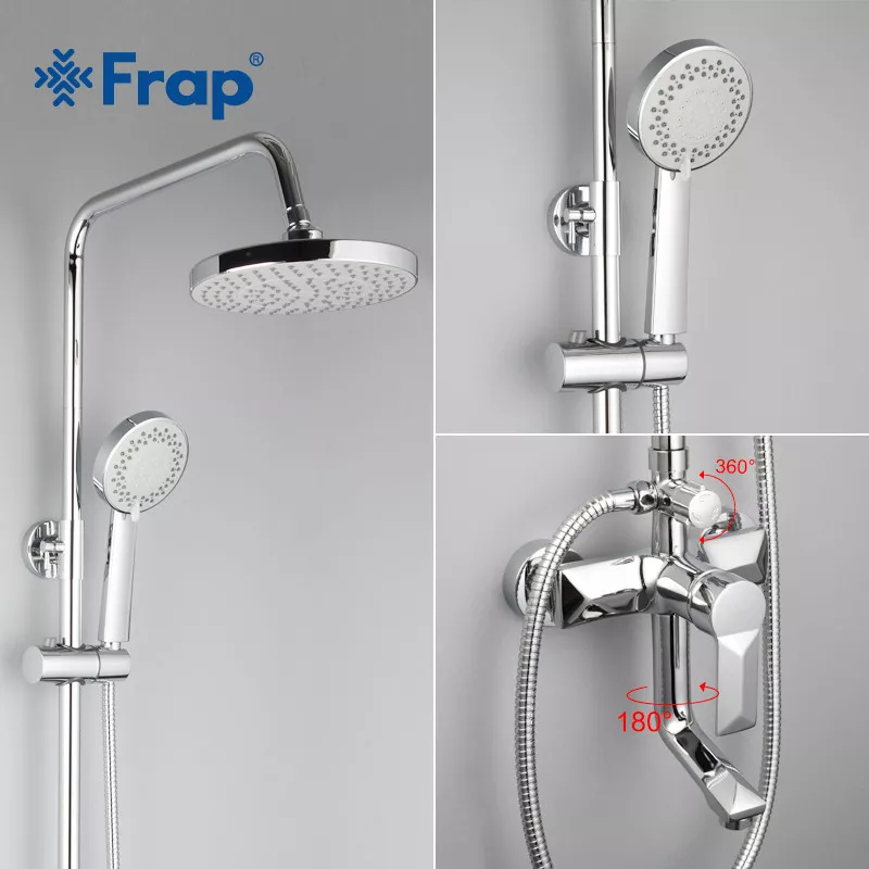 Frap Душова система з верхнім душем F2418, вилив, лійка 4 режими, хром