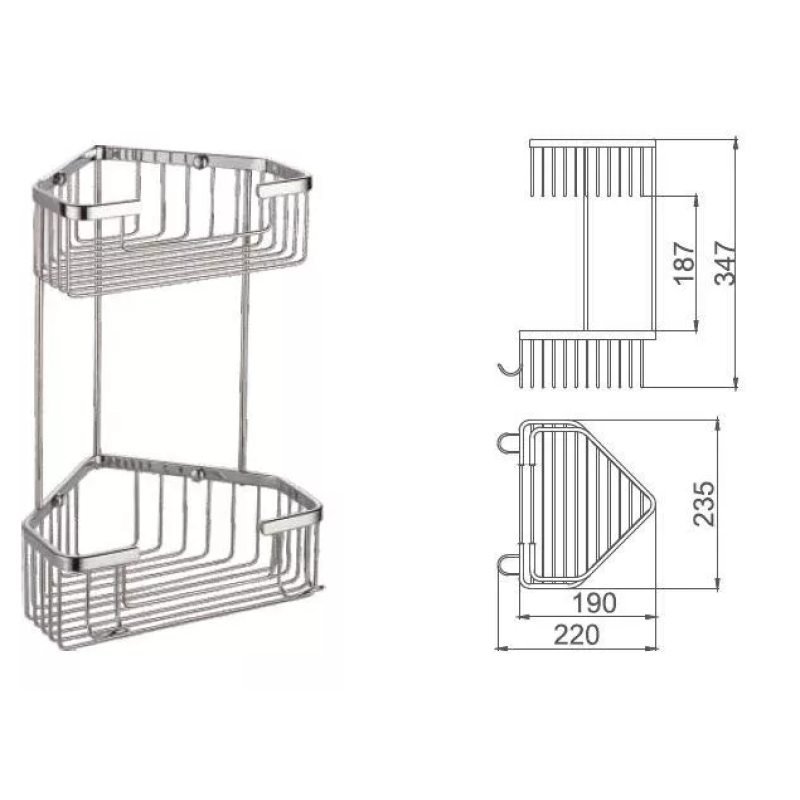 Frap Полиця кутова F351-1, 2-х ярусна, 240х320 мм, хром