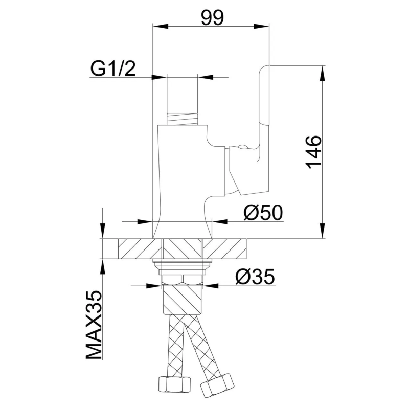 Frap Корпус змішувача для кухні F4034 під гнучкий вилив, білий/хром