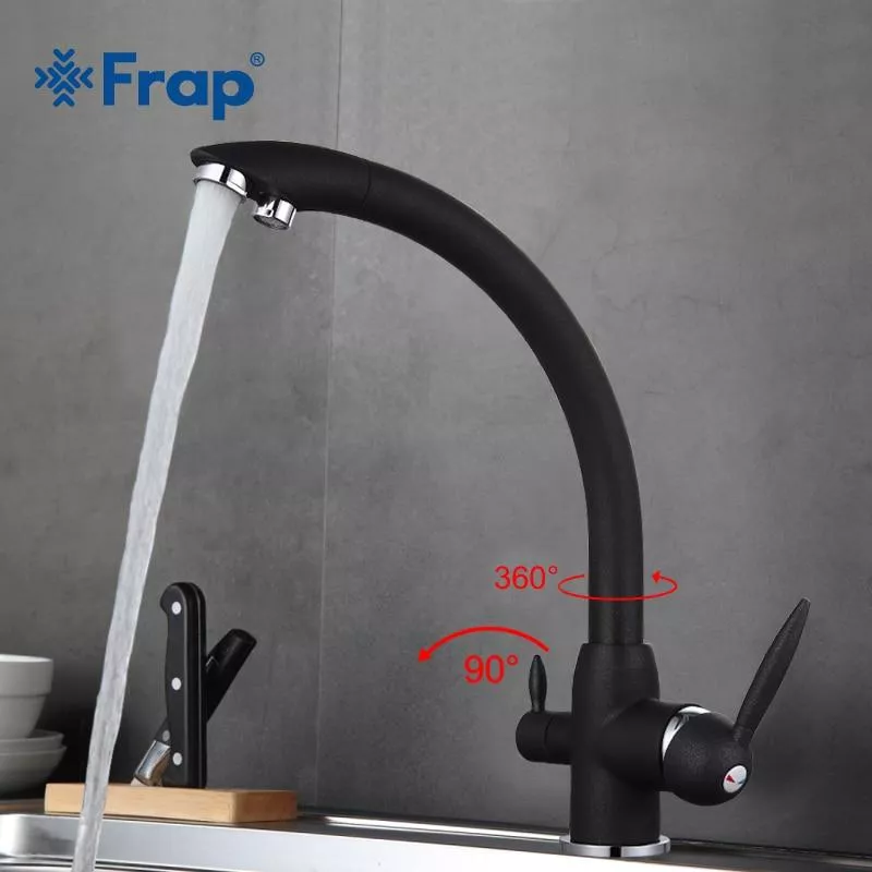 Frap Змішувач для кухні на дві води F4399-7, чорний