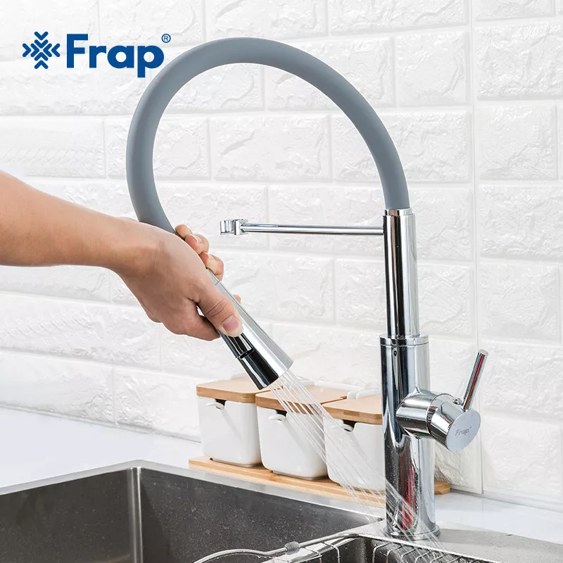 Frap Змішувач для кухні F4452-6 з гнучким виливом, 2 режими, сірий/хром