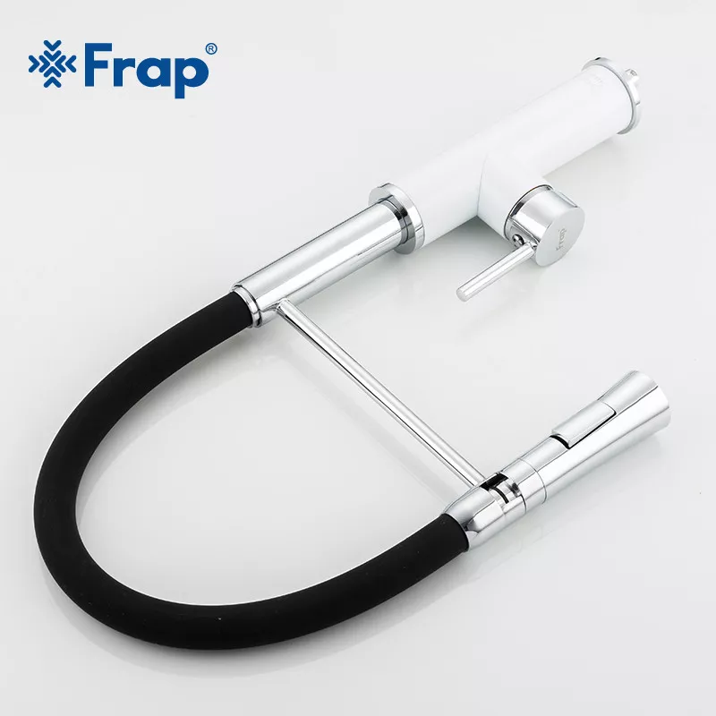 Frap Змішувач для кухні F4452-8 з гнучким виливом, 2 режими, біло/чорний