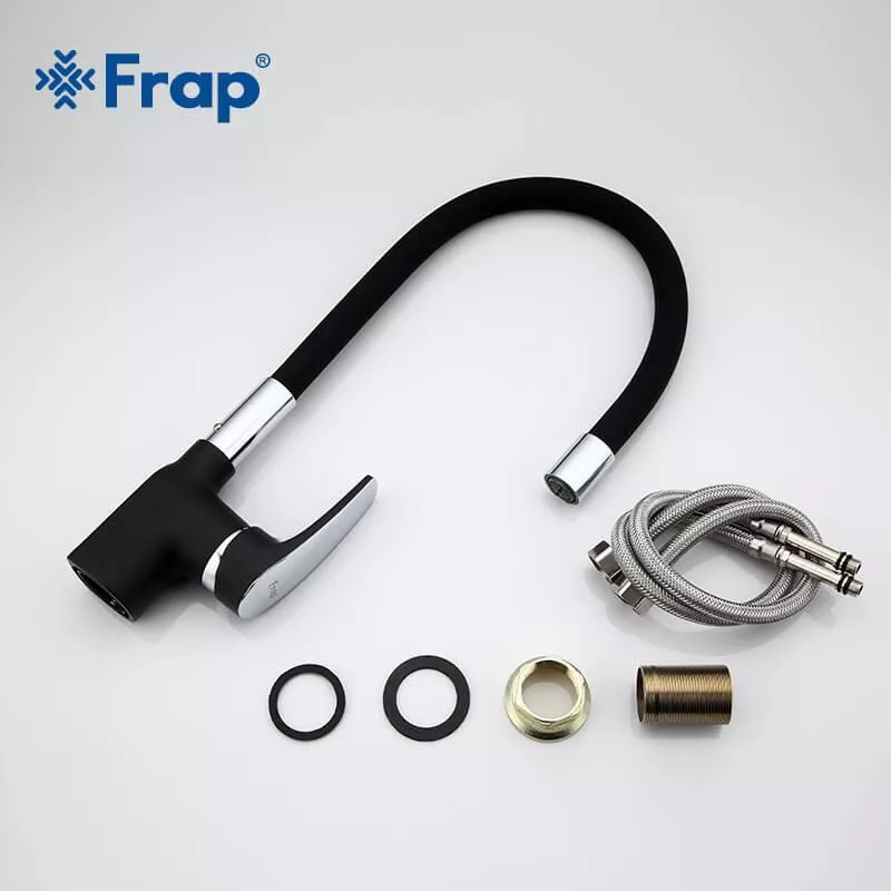 Frap Змішувач для кухні F4453-04 з гнучким виливом, чорний/хром