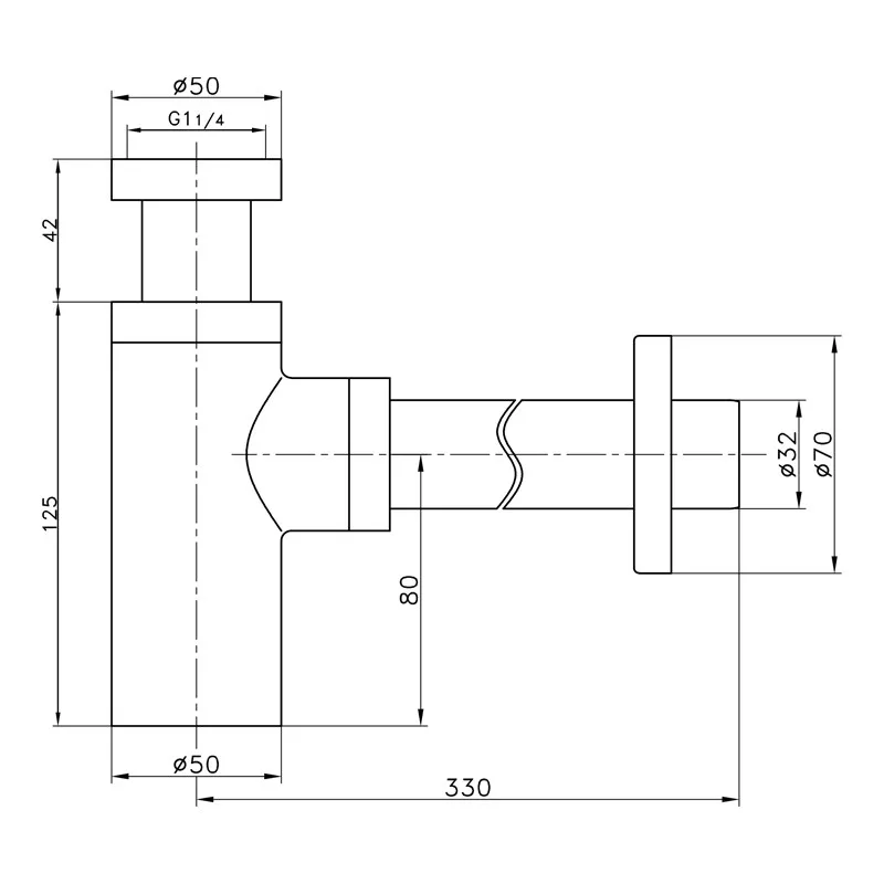 Frap Сифон для раковини F82 під донний клапан, латунь, хром