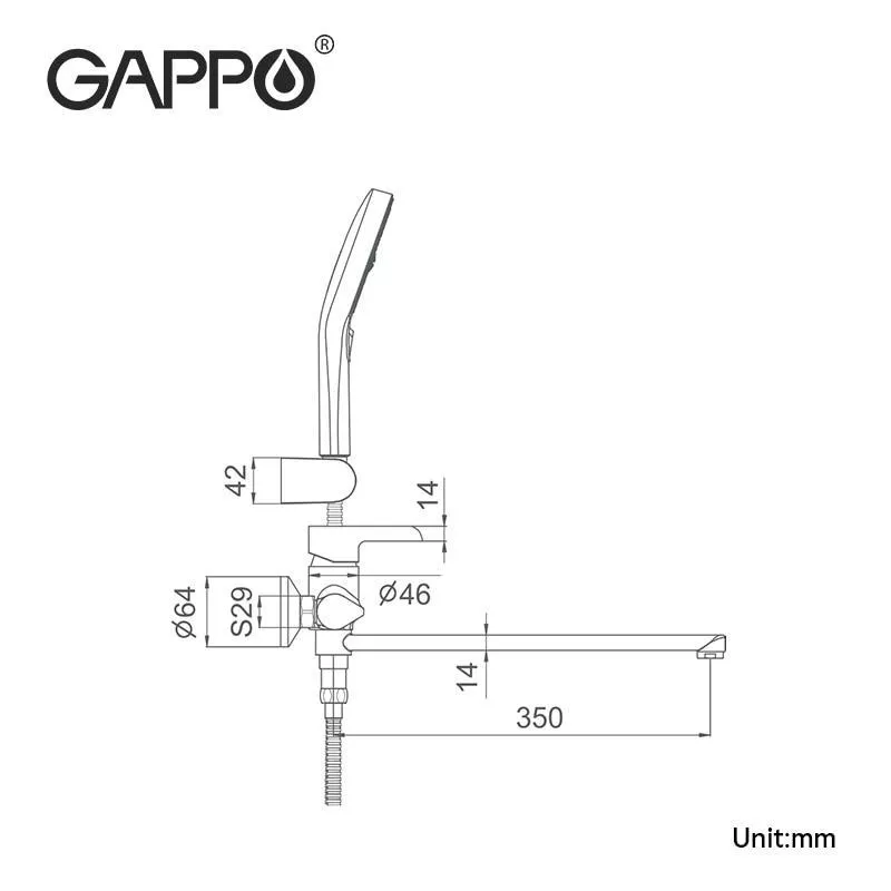 GAPPO Змішувач для ванни G2203-6, чорний/хром