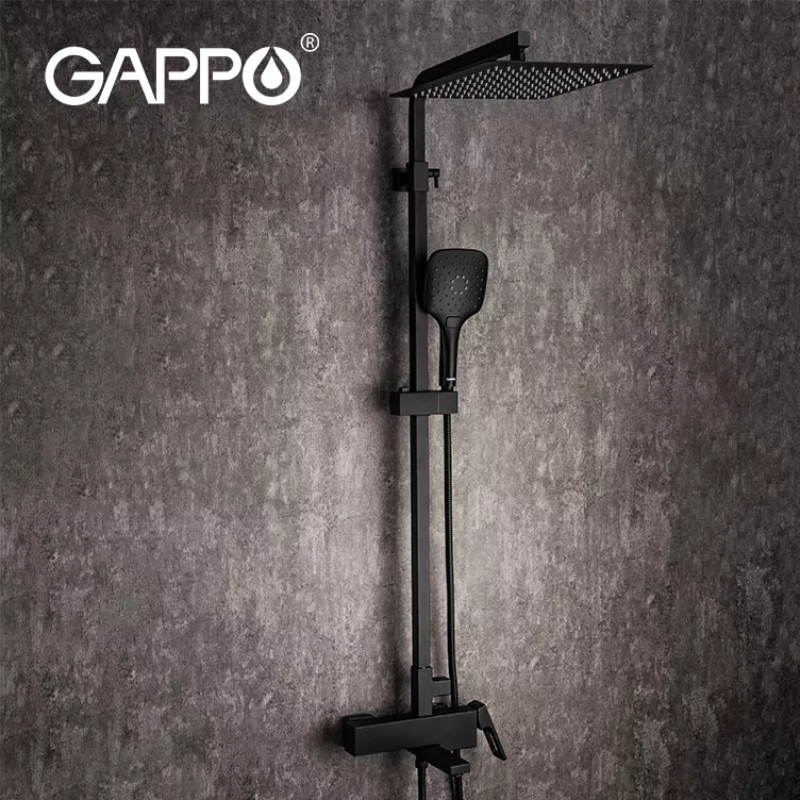 GAPPO Душова система G2417-60 термостат, вилив - перемикач на лійку, чорний