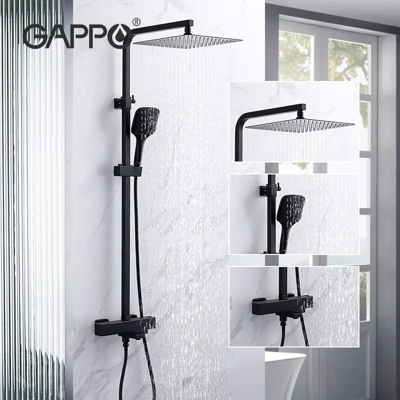 GAPPO Душова система G2417-60 термостат, вилив - перемикач на лійку, чорний
