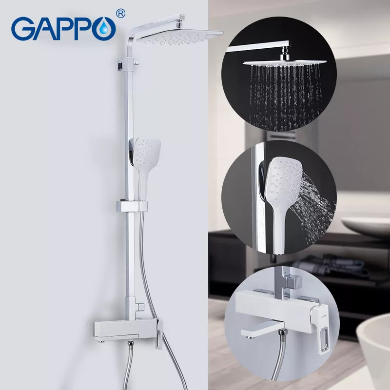 GAPPO Душова система G2417-8, вилив - перемикач на лійку, білий/хром
