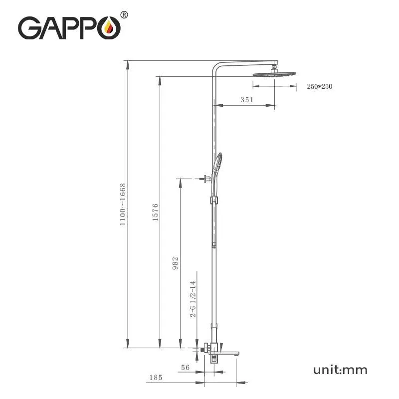 GAPPO Душова система G2417-9, вилив - перемикач на лійку, збройова сталь