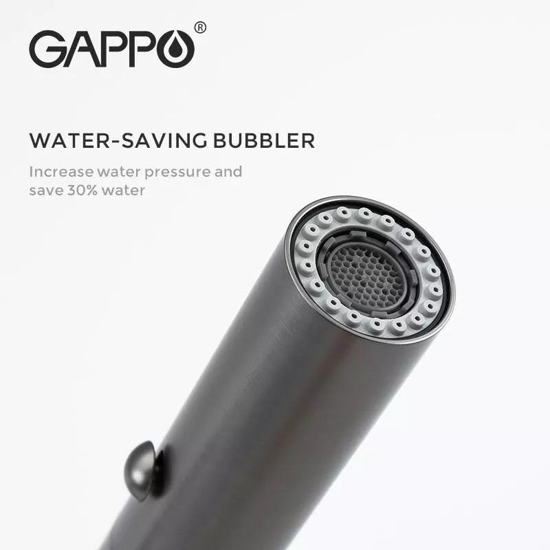 GAPPO Змішувач для кухні G4398-51 з гнучким виливом, 2 режими, чорний