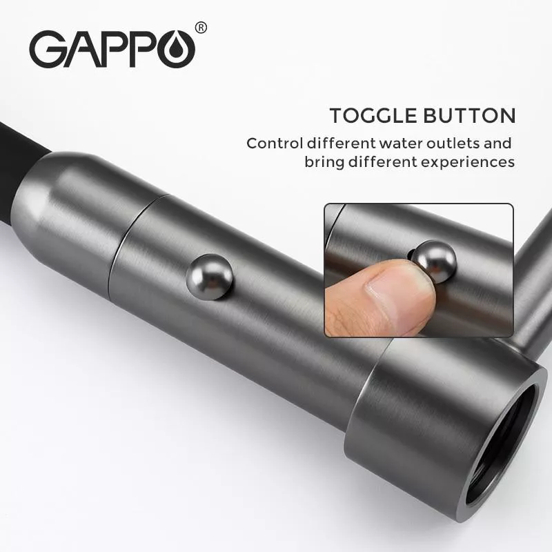 GAPPO Змішувач для кухні G4398-51 з гнучким виливом, 2 режими, чорний
